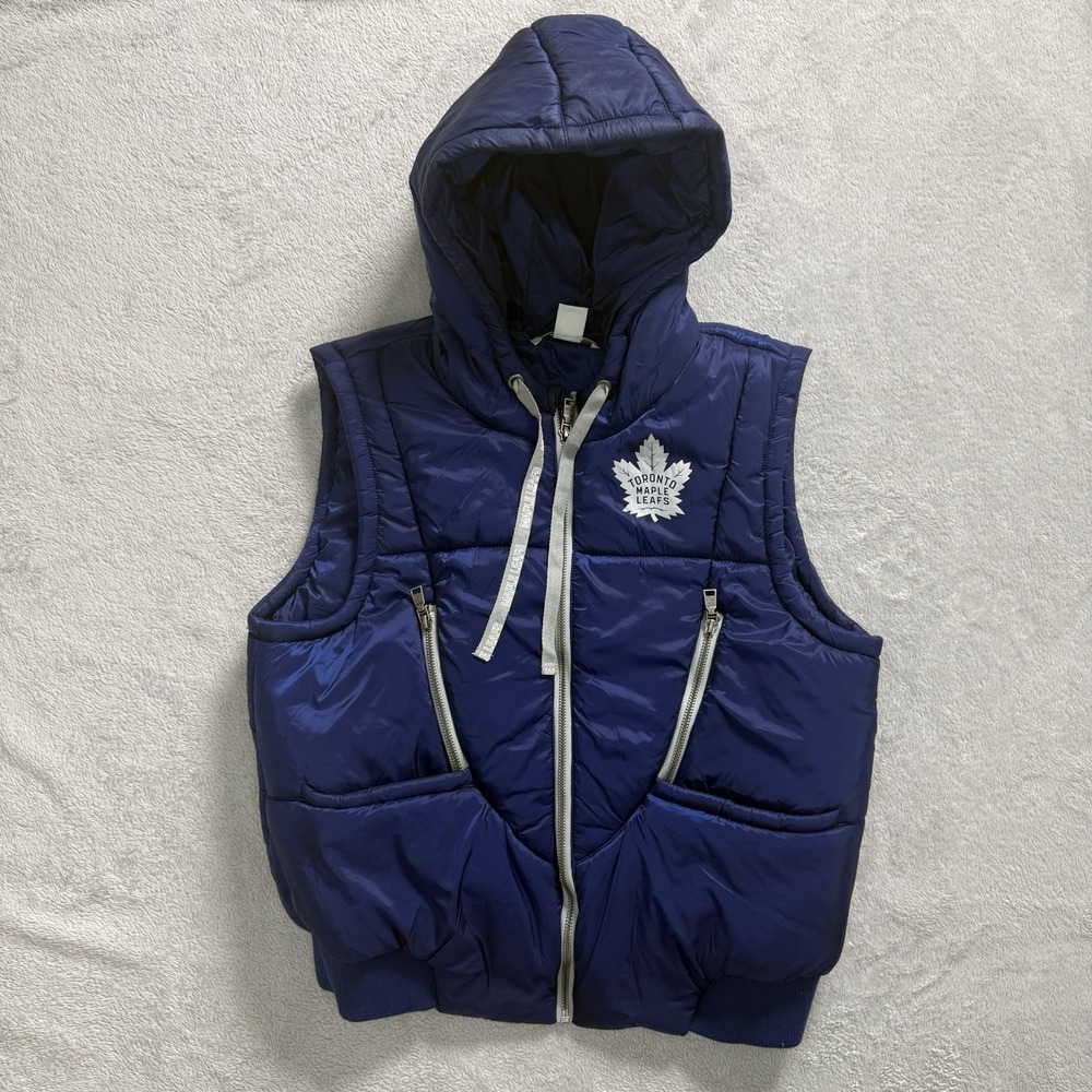 Toronto Maple Leafs Men's Medium Hooded Puffer Vest Blue NHL Full Zip